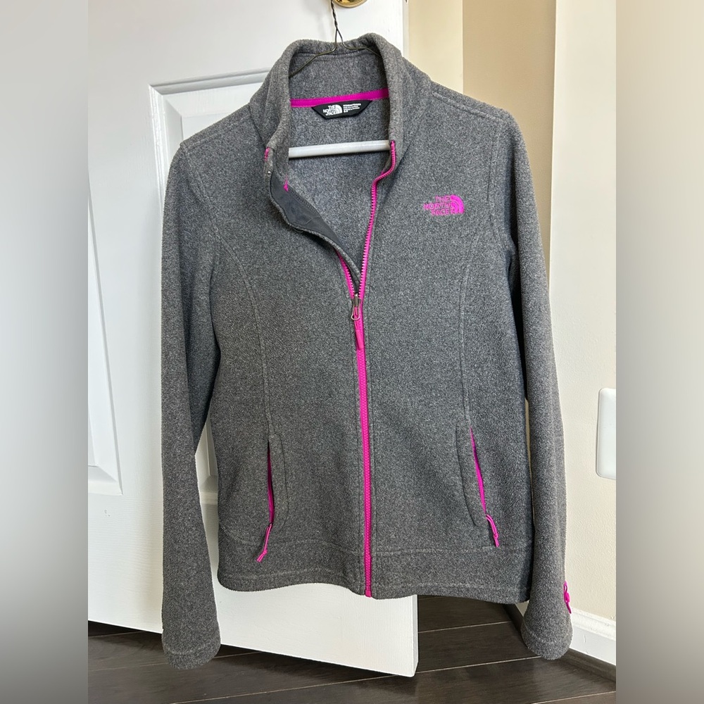 The North Face Women's Gray Fleece Jacket with Pink Highlights